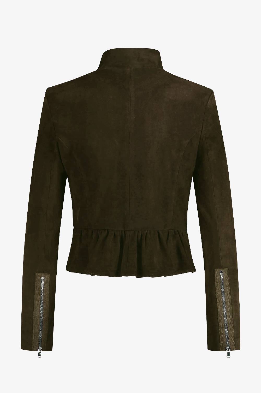 Kinga Mathe Lederjacke Sybille mit Schößchen in Moos Black Friday Preise