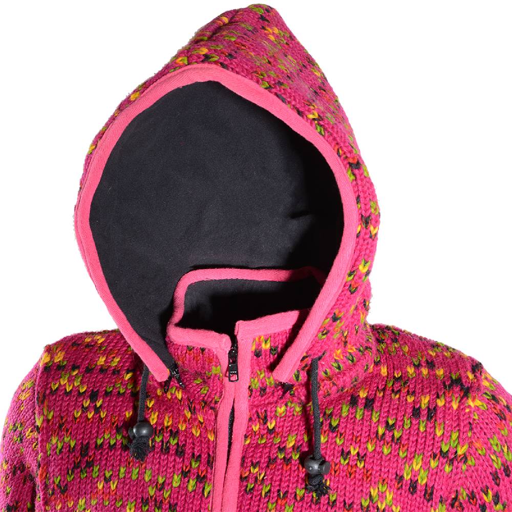 ﻿Kunst Und Magie Hippie Goa Nepal Strickjacke Poncho - Damen-Wolljacke mit abnehmbarer Kapuze Pink Begrenzte Freigabe