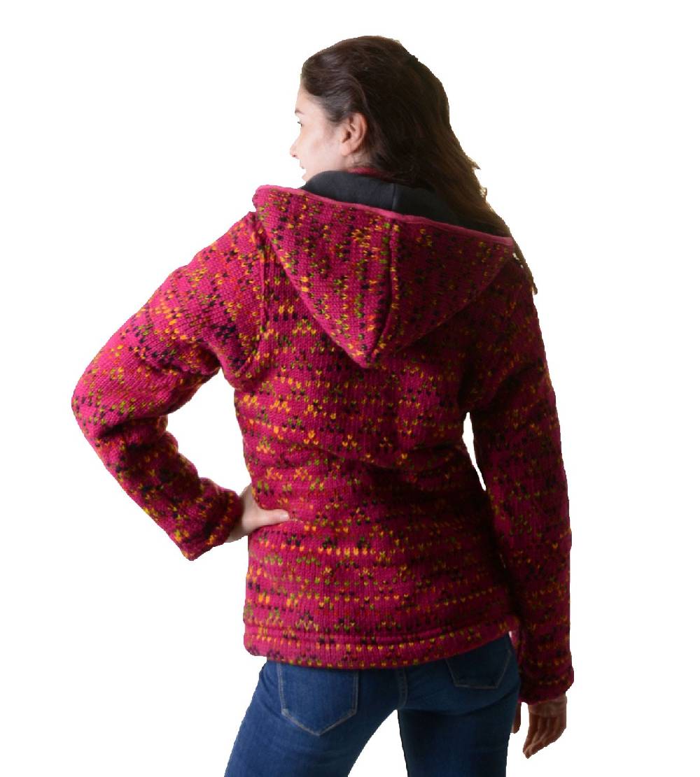 ﻿Kunst Und Magie Hippie Goa Nepal Strickjacke Poncho - Damen-Wolljacke mit abnehmbarer Kapuze Pink Begrenzte Freigabe