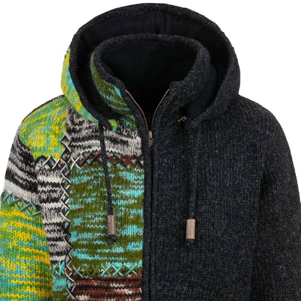 Kunst Und Magie Strickjacke Schurwolle Klassich Nordisch Wolle Jacke Winterjacke mit Hochkragen Kapuze Ying Yang Riesige Rabatte