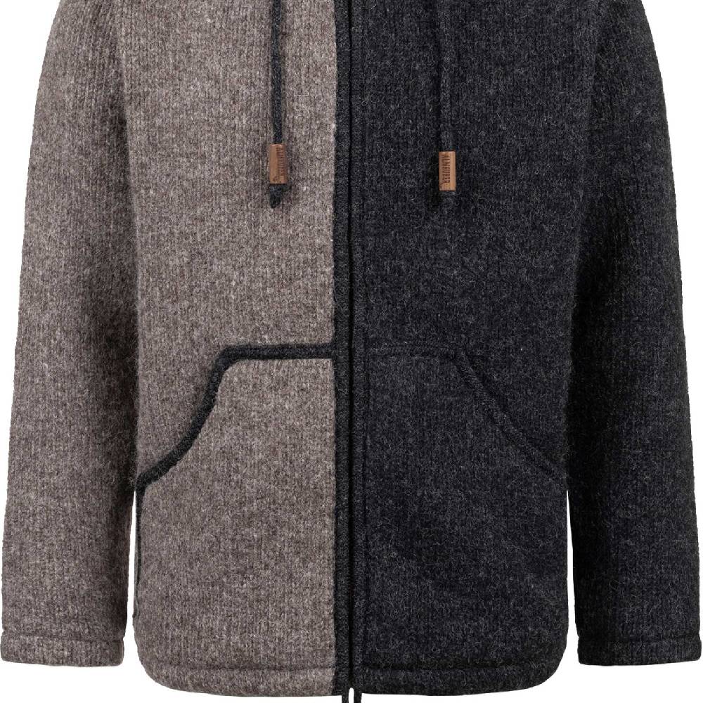 Kunst Und Magie ALMHUBER Herren Strickjacke Schurwolle Klassich Nordisch Wolle Jacke mit Kapuze Schurwolle Ying Yang Kostenloser Versand international