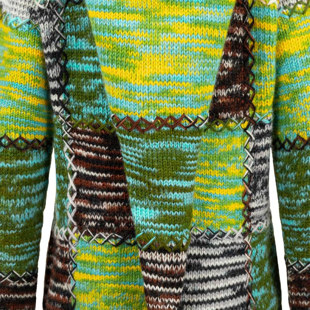 Kunst Und Magie Damen Strickjacke Goa Wolle Bunte Patchwork Winter Jacke Fleecefutter Hochkragen Zipfelkapuze Fabrikladen