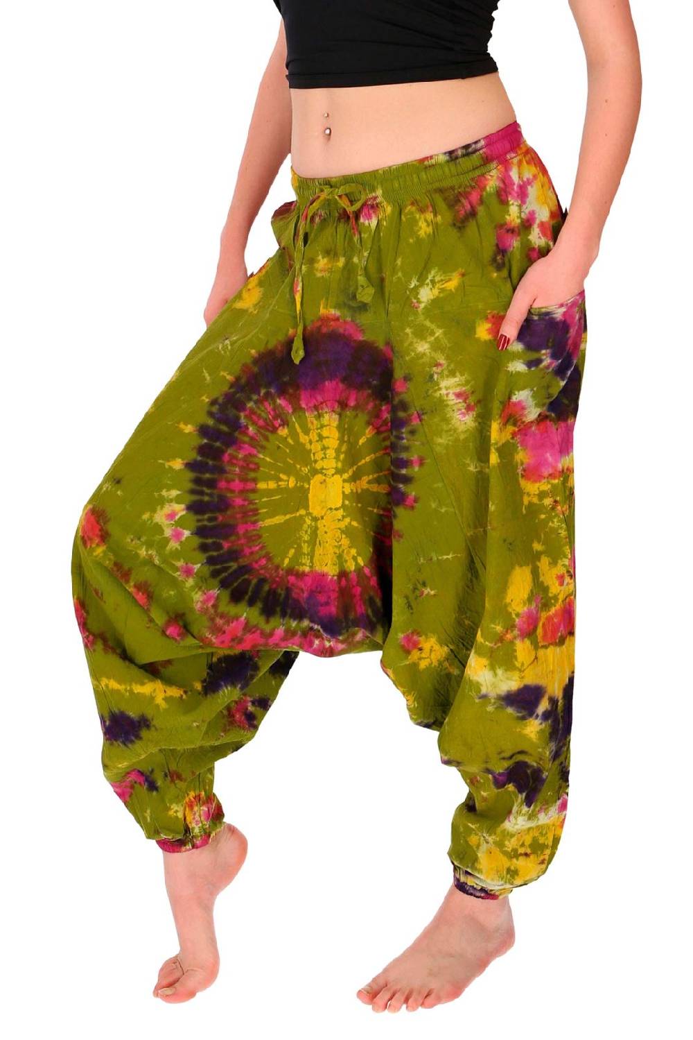 Kunst Und Magie Kunst und Magie Batik Damen Hose Tie Dye Baumwoll Yoga Haremshose Wellnesshose Pluderhose Ballonhose Auslauf