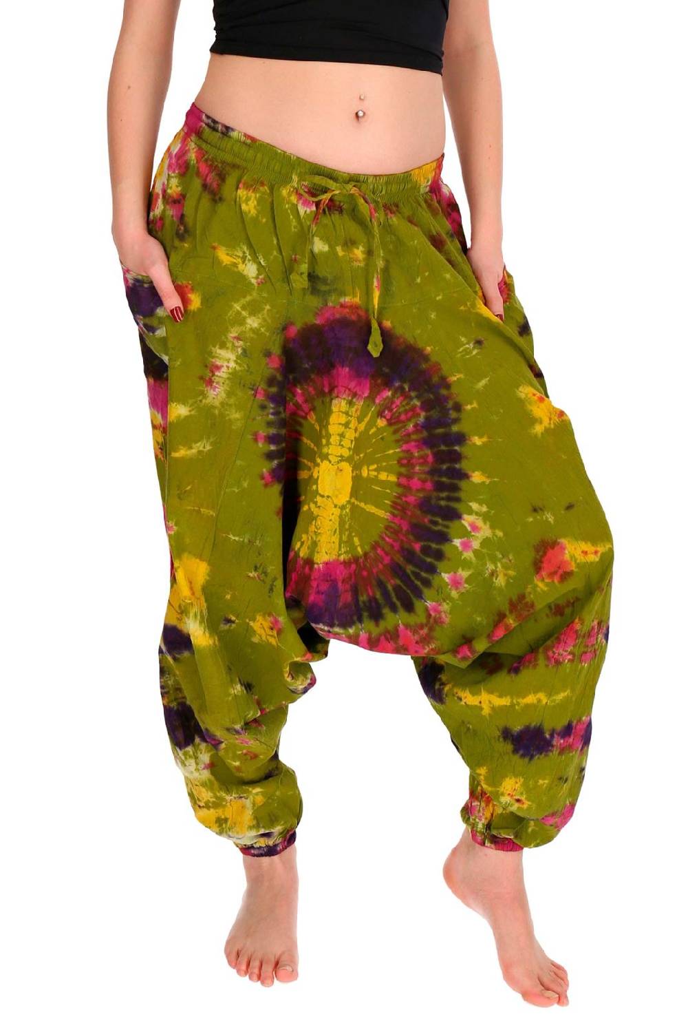 Kunst Und Magie Kunst und Magie Batik Damen Hose Tie Dye Baumwoll Yoga Haremshose Wellnesshose Pluderhose Ballonhose Auslauf