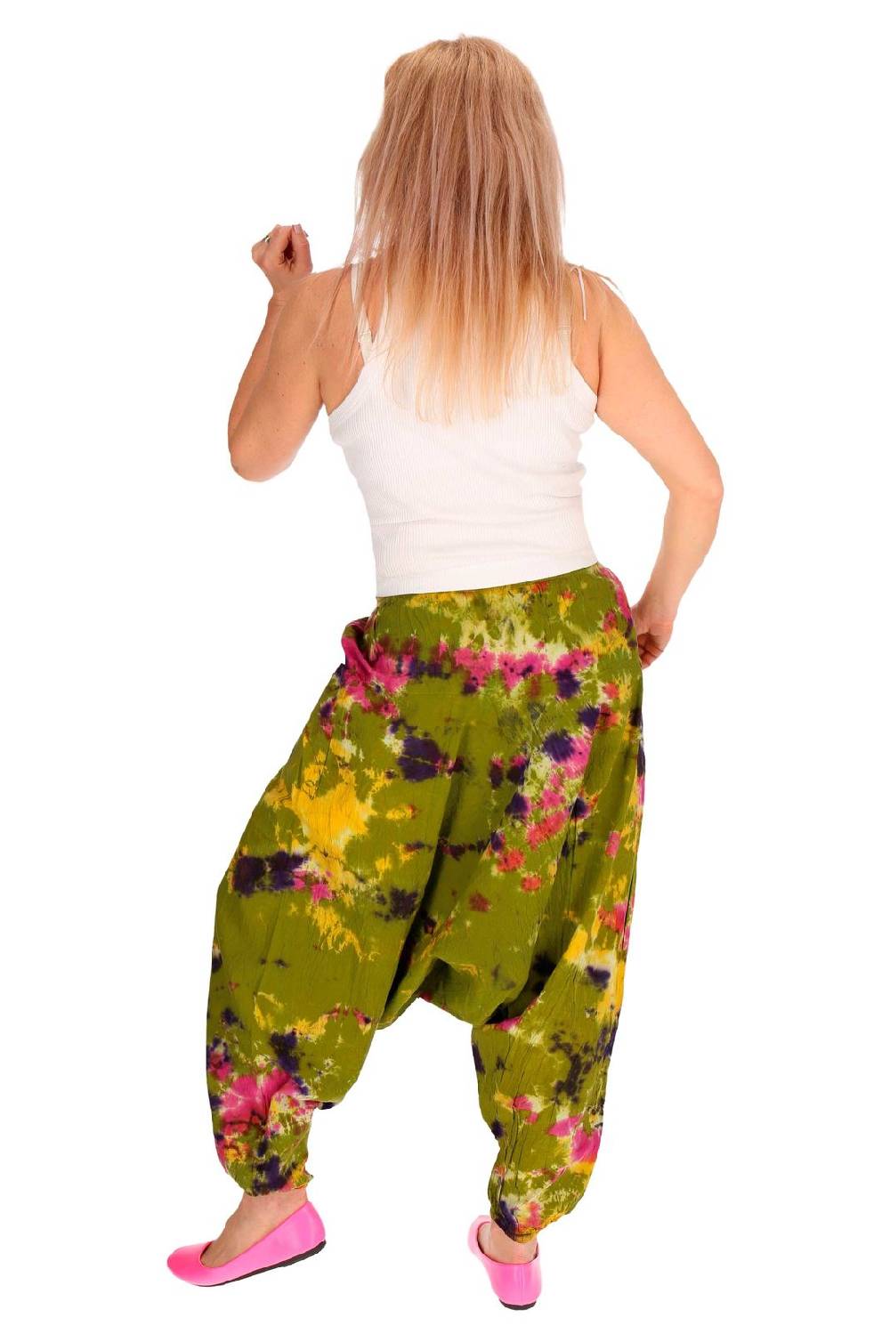 Kunst Und Magie Kunst und Magie Batik Damen Hose Tie Dye Baumwoll Yoga Haremshose Wellnesshose Pluderhose Ballonhose Auslauf