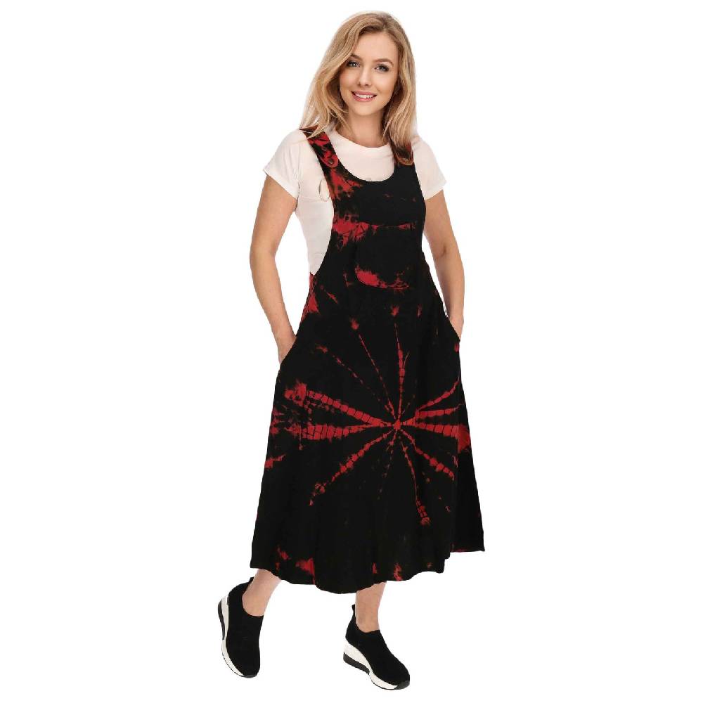 Kunst Und Magie Buntes Kleid Latzkleid Latzrock Tie Dy Batik Boho Ibiza Psy Goa 70er Overall Hippie Sommerkleid Baumwolle im Angebot
