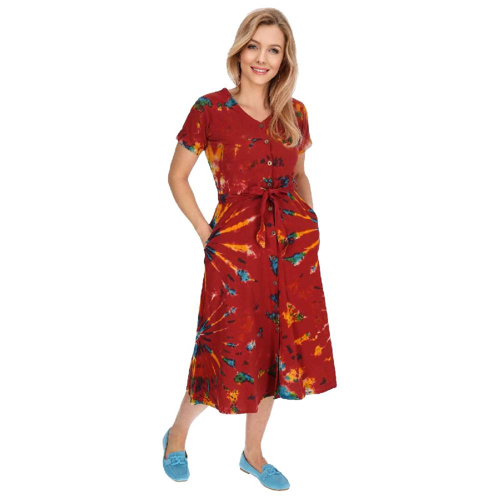 Kunst Und Magie Kleid Batik Sommerkleid Baumwoll Kleid Boho Ibiza Geköpft Hippie Tie Dye Fabrikverkauf