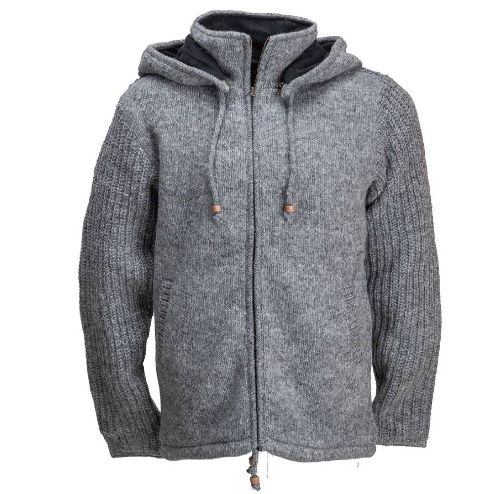 Kunst Und Magie Strickjacke Schurwolle Klassich Nordisch Wolle Jacke mit Kapuze Kragen Futter Unisex Grau Blitzverkäufe