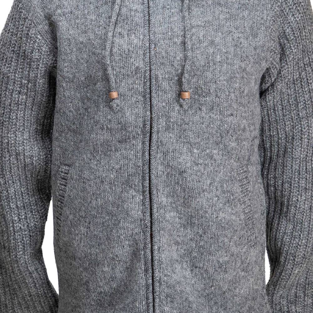 Kunst Und Magie Strickjacke Schurwolle Klassich Nordisch Wolle Jacke mit Kapuze Kragen Futter Unisex Grau Blitzverkäufe