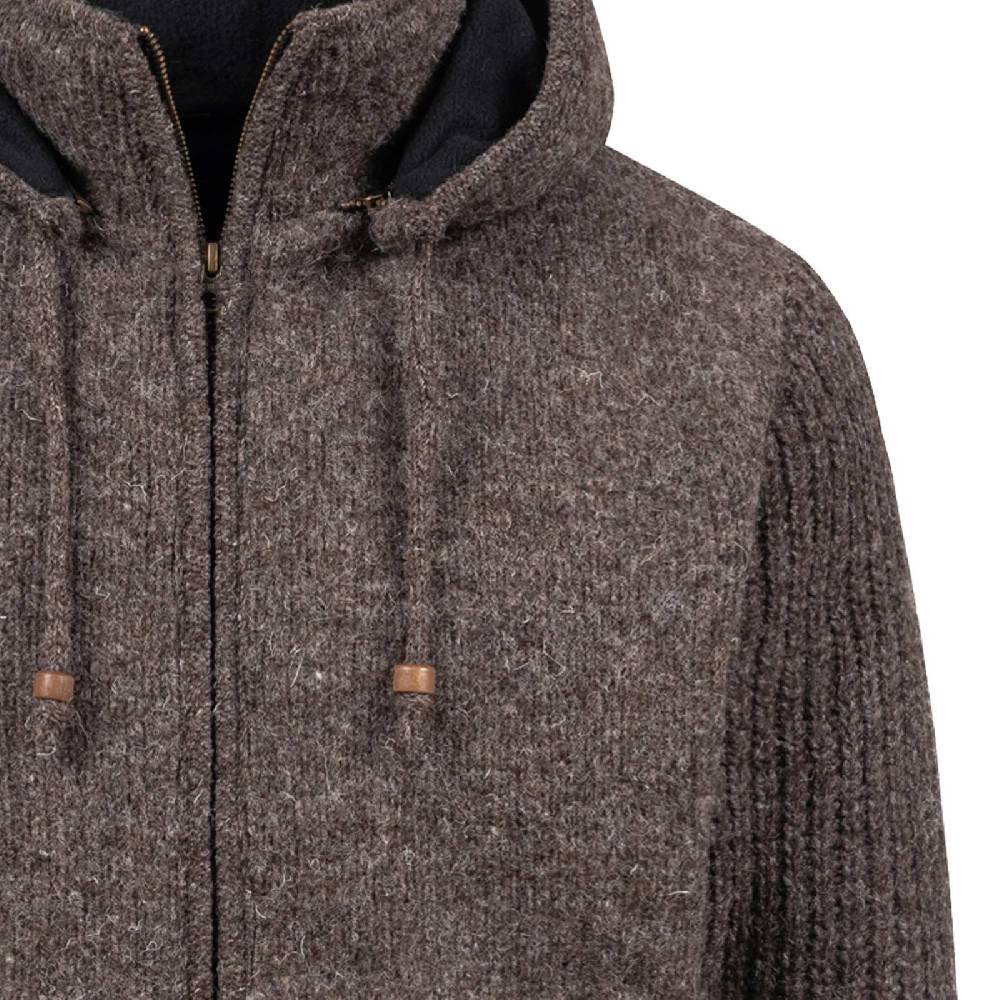 Kunst Und Magie Strickjacke Schurwolle Klassich Nordisch Wolle Jacke mit Kapuze Kragen Futter Unisex Braun Kostenloser Versand