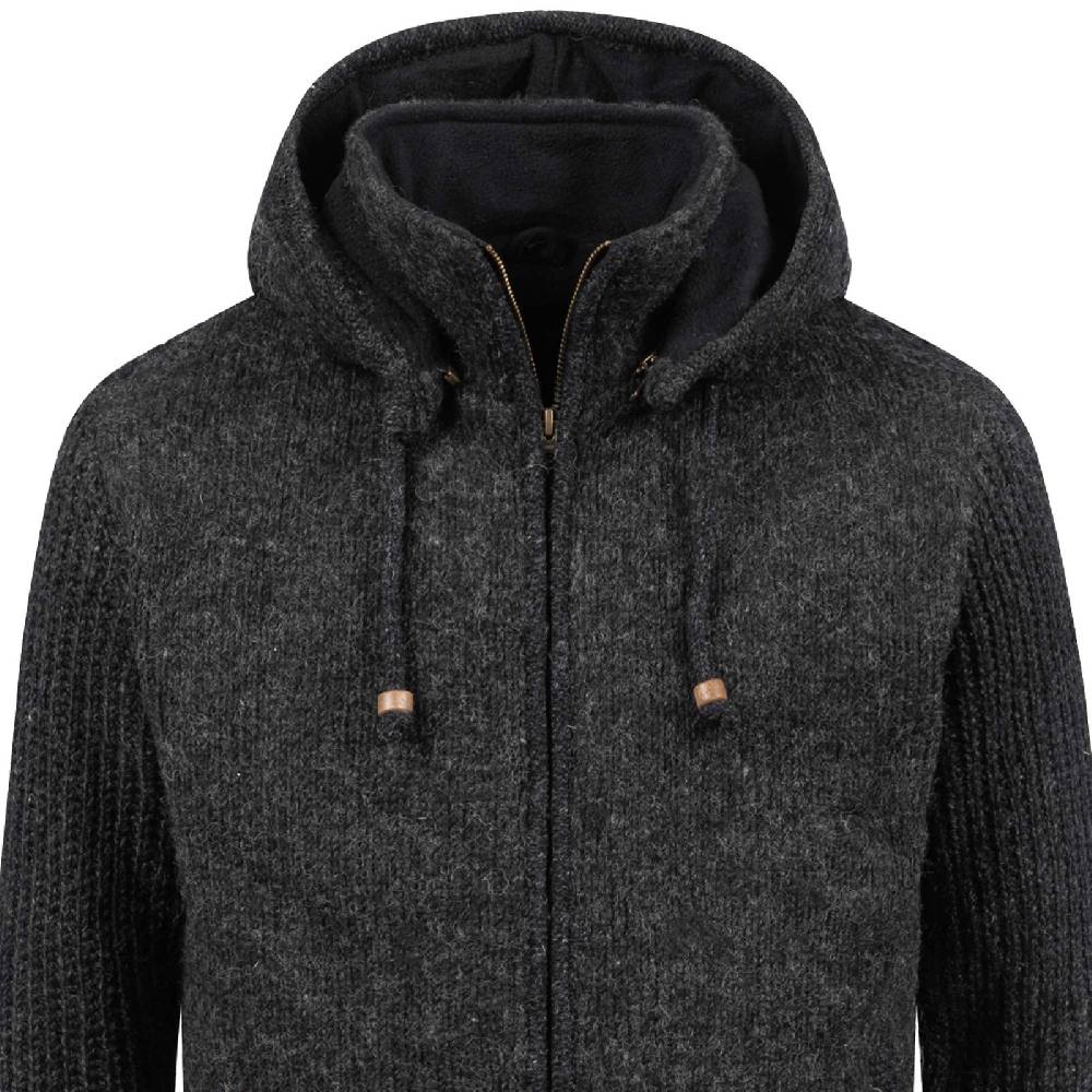 Kunst Und Magie Strickjacke Schurwolle Klassich Nordisch Wolle Jacke mit Kapuze Kragen Futter Unisex Schwarz Limitierter Zeitrabatt