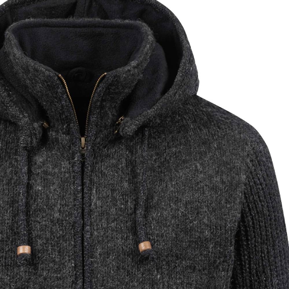 Kunst Und Magie Strickjacke Schurwolle Klassich Nordisch Wolle Jacke mit Kapuze Kragen Futter Unisex Schwarz Limitierter Zeitrabatt