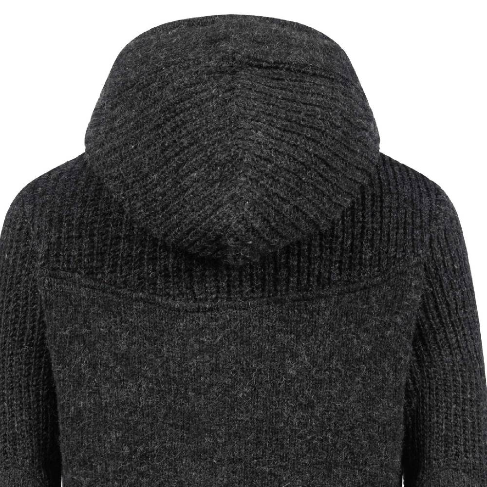 Kunst Und Magie Strickjacke Schurwolle Klassich Nordisch Wolle Jacke mit Kapuze Kragen Futter Unisex Schwarz Limitierter Zeitrabatt