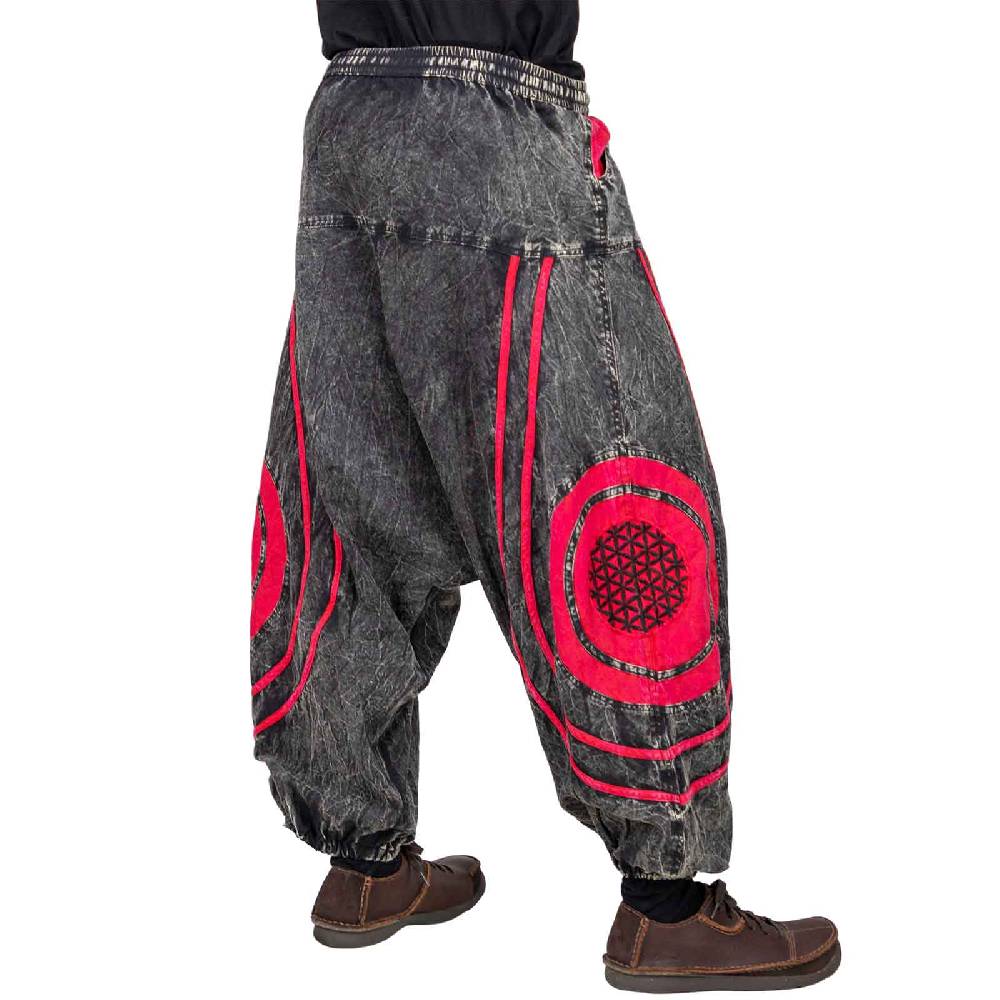 Kunst Und Magie Unisex Psy Baggy Pants Hippie Hose Goa Baumwoll Haremshose Stonewashed Blume des Lebens Günstig kaufen