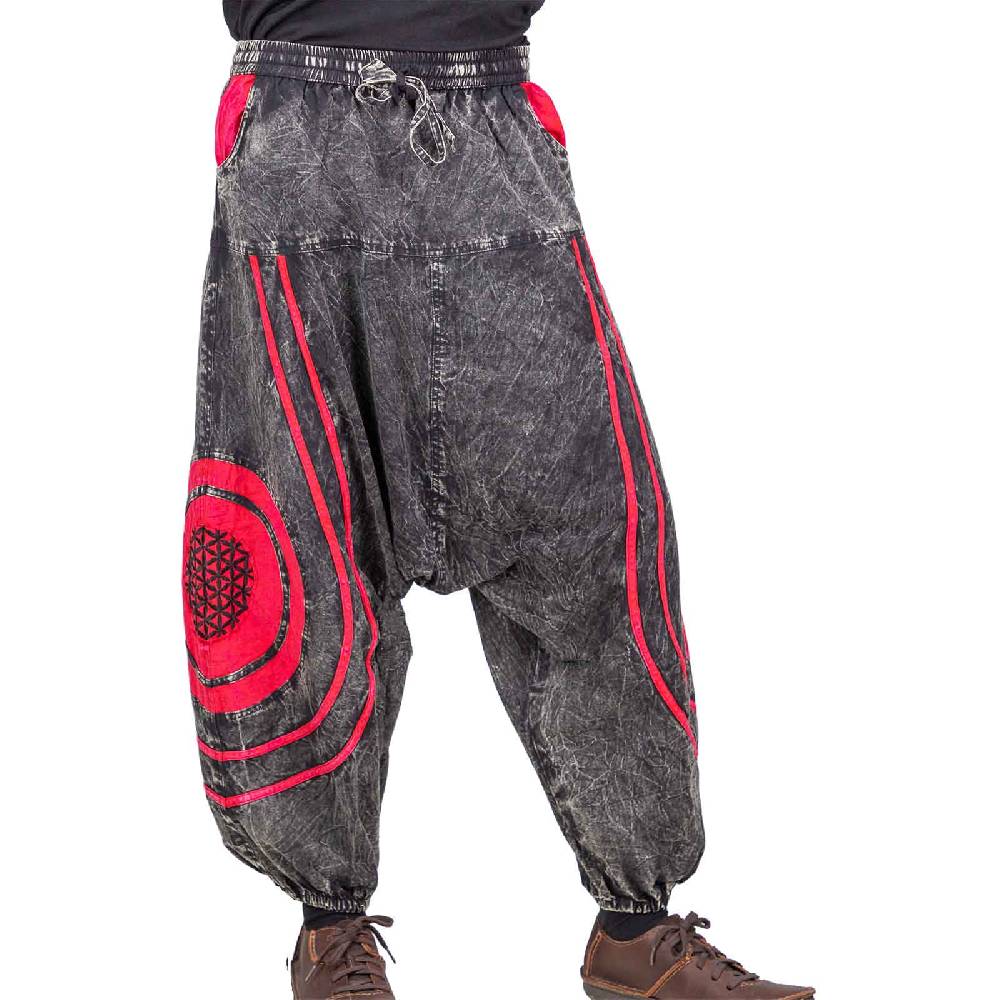 Kunst Und Magie Unisex Psy Baggy Pants Hippie Hose Goa Baumwoll Haremshose Stonewashed Blume des Lebens Günstig kaufen