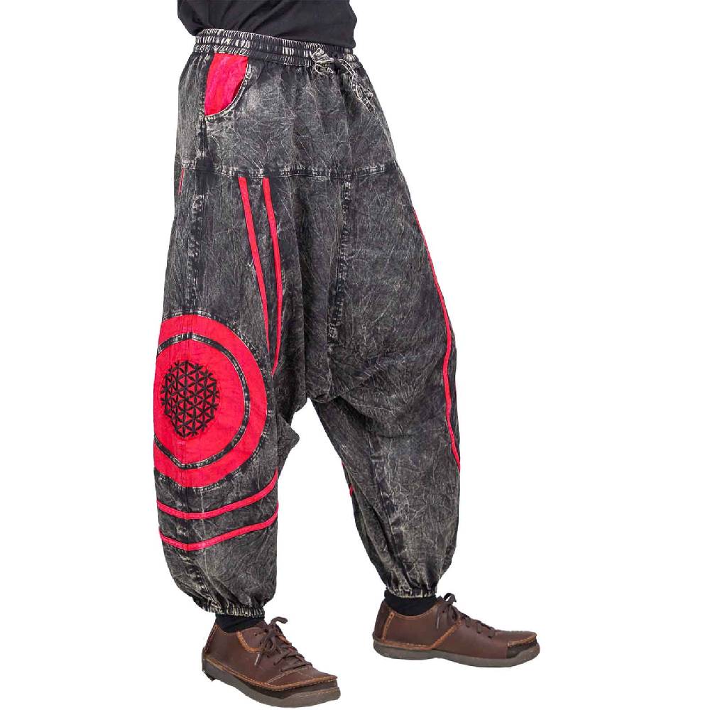 Kunst Und Magie Unisex Psy Baggy Pants Hippie Hose Goa Baumwoll Haremshose Stonewashed Blume des Lebens Günstig kaufen