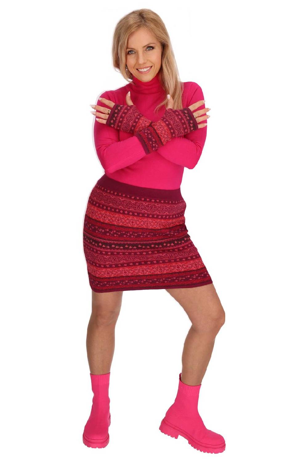 Kunst Und Magie Strickrock Knielanger Rock aus Feinstrick Jaquard Baumwolle Boho Preisnachlass