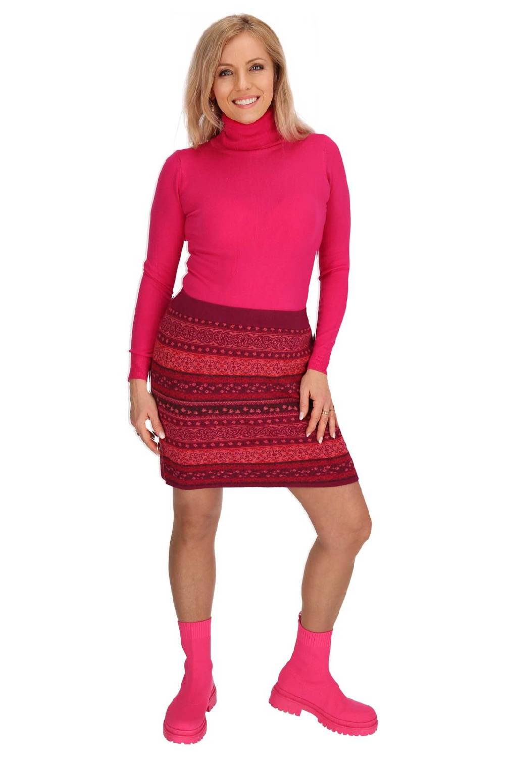Kunst Und Magie Strickrock Knielanger Rock aus Feinstrick Jaquard Baumwolle Boho Preisnachlass