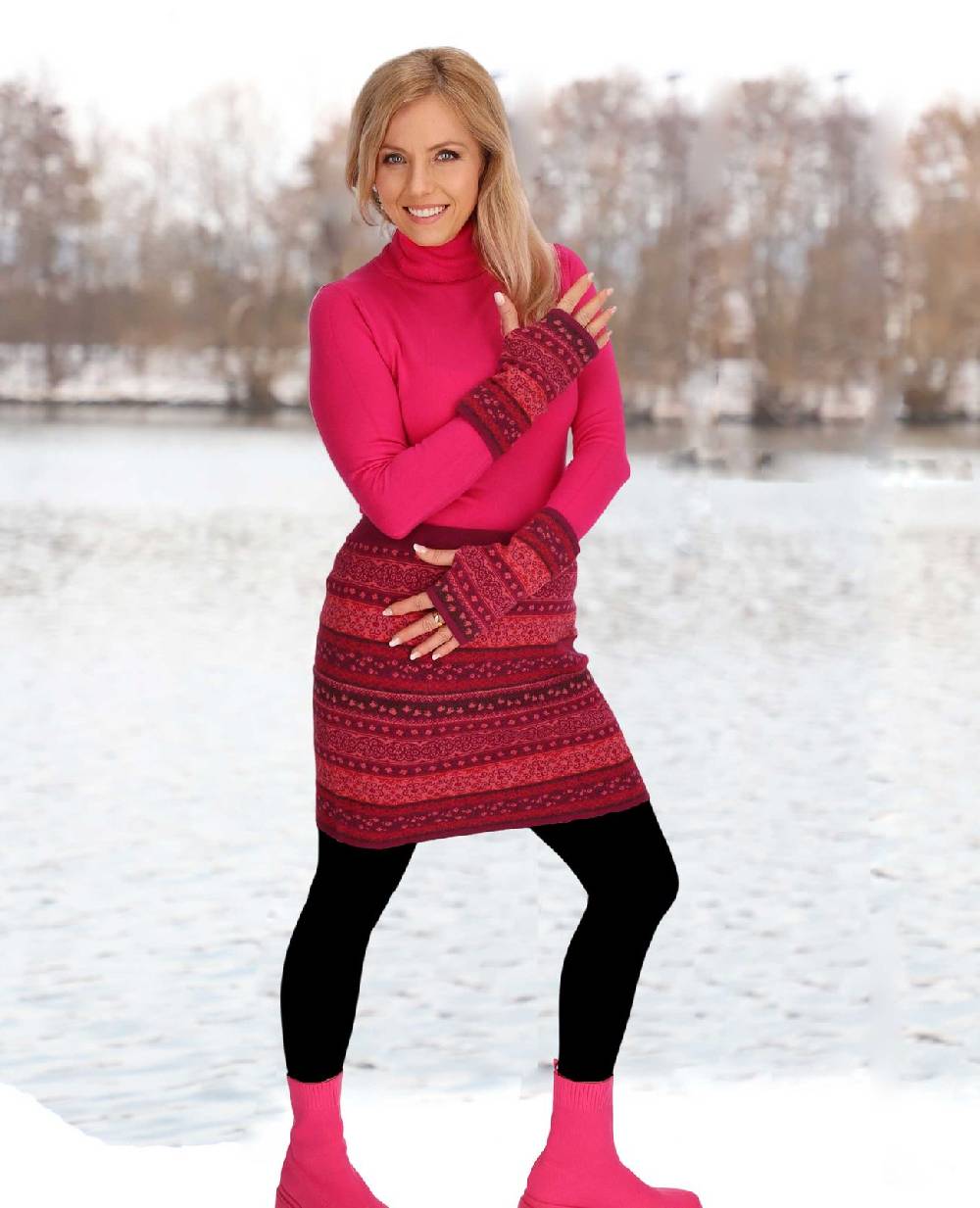 Kunst Und Magie Strickrock Knielanger Rock aus Feinstrick Jaquard Baumwolle Boho Preisnachlass