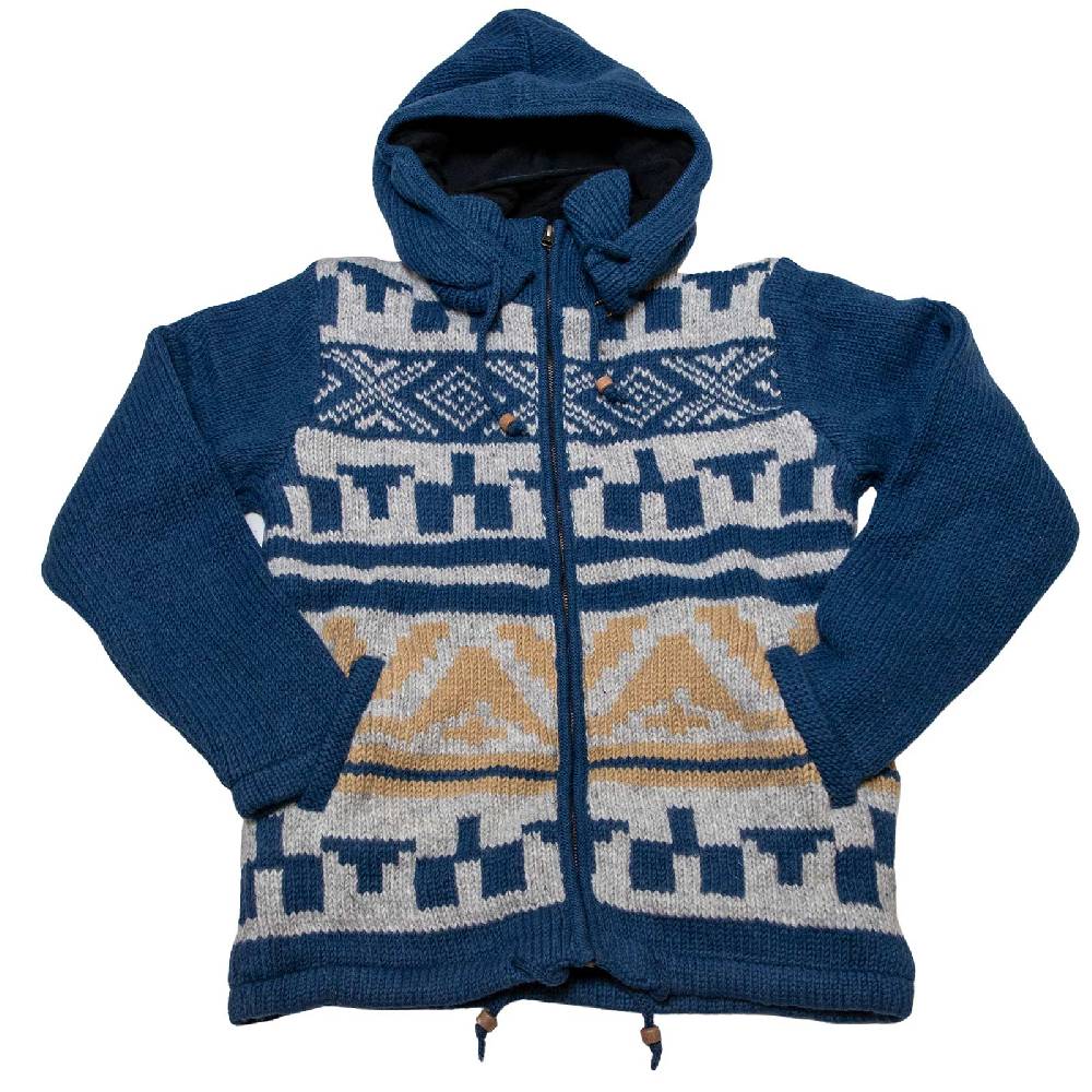 Kunst Und Magie Unisex Strickjacke Goa Wolle Jacke Fleecefutter Hochkragen Winterjacke Kapuze Aztekenmuster Osterangebot