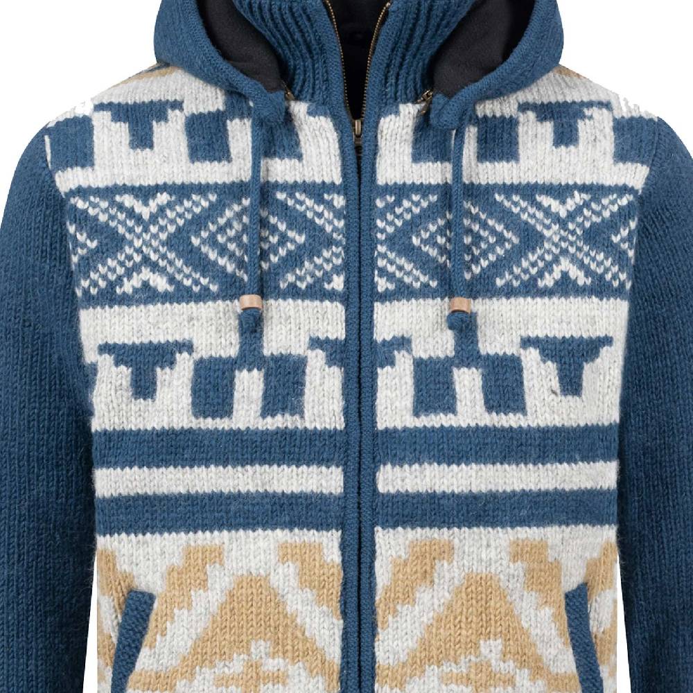 Kunst Und Magie Unisex Strickjacke Goa Wolle Jacke Fleecefutter Hochkragen Winterjacke Kapuze Aztekenmuster Osterangebot