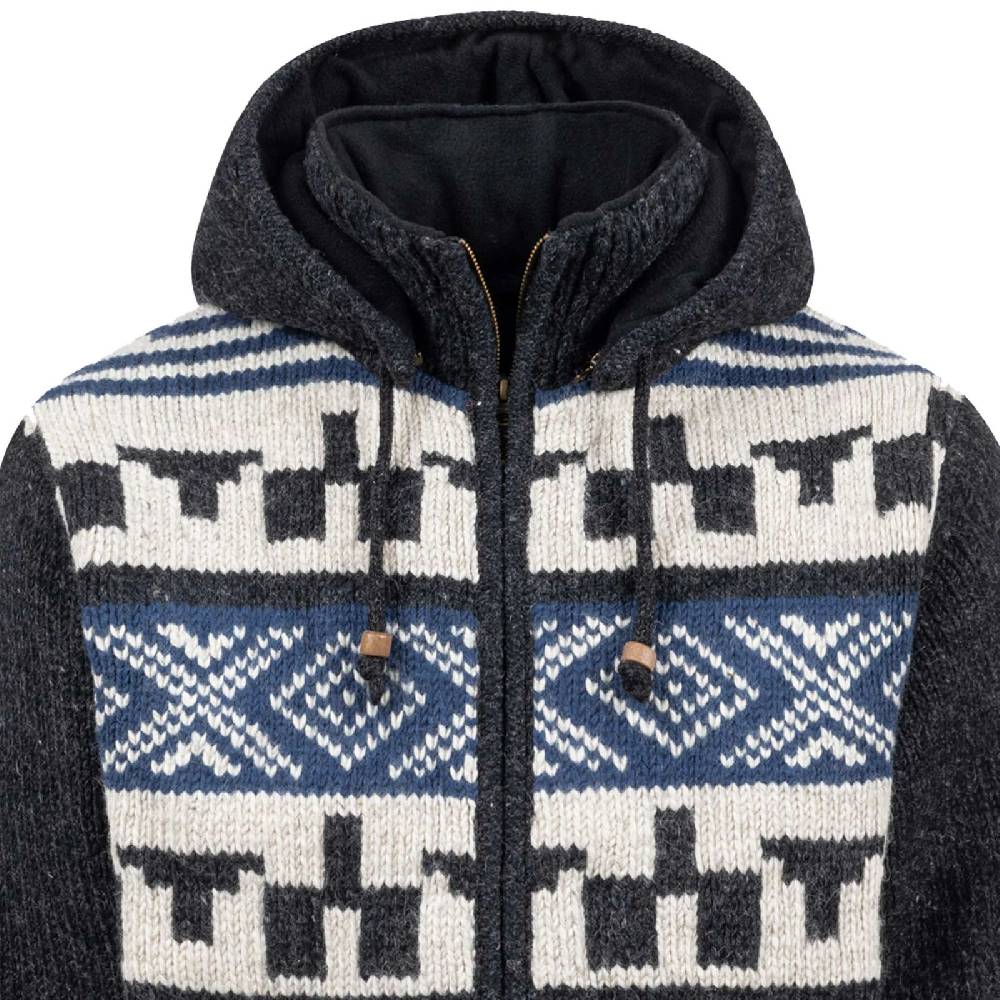 Kunst Und Magie Unisex Strickjacke Goa Wolle Winter Jacke Atzteken Muster Fleecefutter Hochkragen abnehmbarer Kapuze Top Angebot