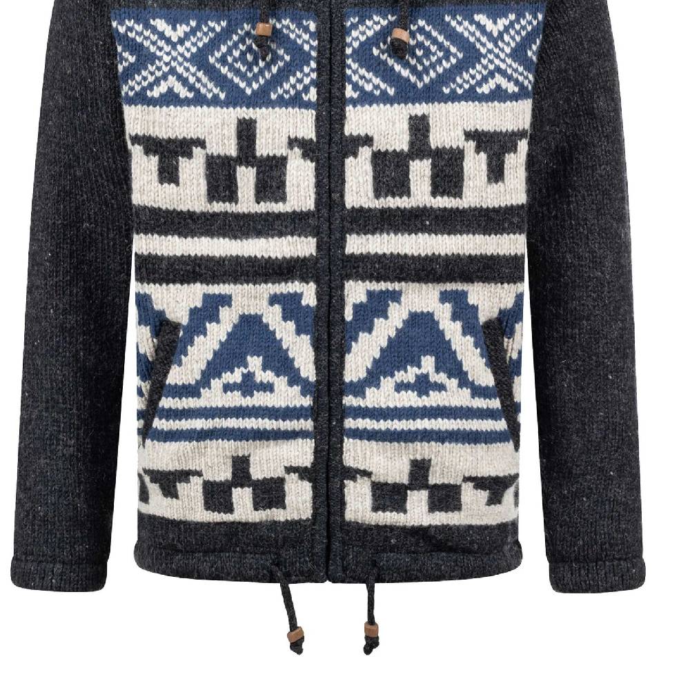 Kunst Und Magie Unisex Strickjacke Goa Wolle Winter Jacke Atzteken Muster Fleecefutter Hochkragen abnehmbarer Kapuze Top Angebot