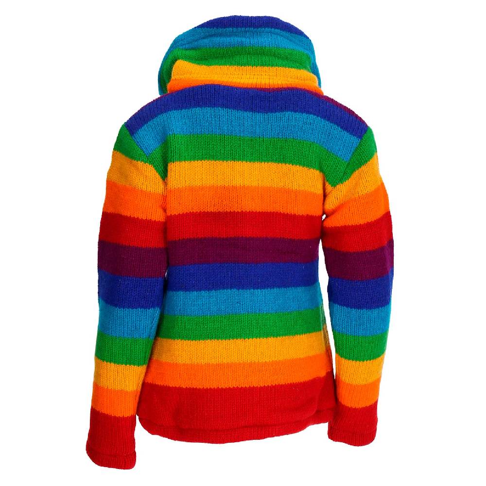 Kunst Und Magie Strickjacke Goa Wolle Bunte Regenbogen Jacke Fleecefutter Hochkragen Unisex Fair Saisonale Angebote