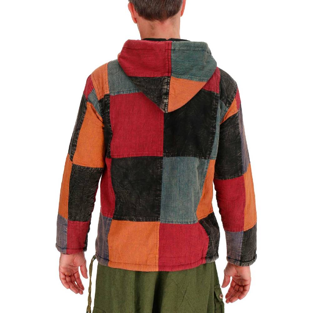 Kunst Und Magie KUNST UND MAGIE Herren bunt alternativ Baja Hoodie Fischerhemd Kapuze Patchwork gefüttert Tiefpreis