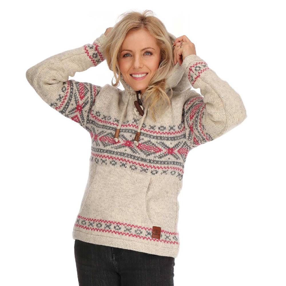 Kunst Und Magie Damen Hoodie Ski-Pullover gefütterte Wolljacke Strickpullover Goa Wolle Jacke Norweger Muster JETZT KAUFEN