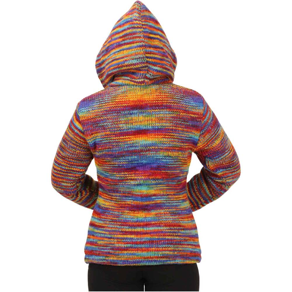 Kunst Und Magie Damen Strickjacke Goa Wolle Bunte Regenbogen Jacke Fleecefutter Hochkragen abnehmbarer Kapuze Nur für heute