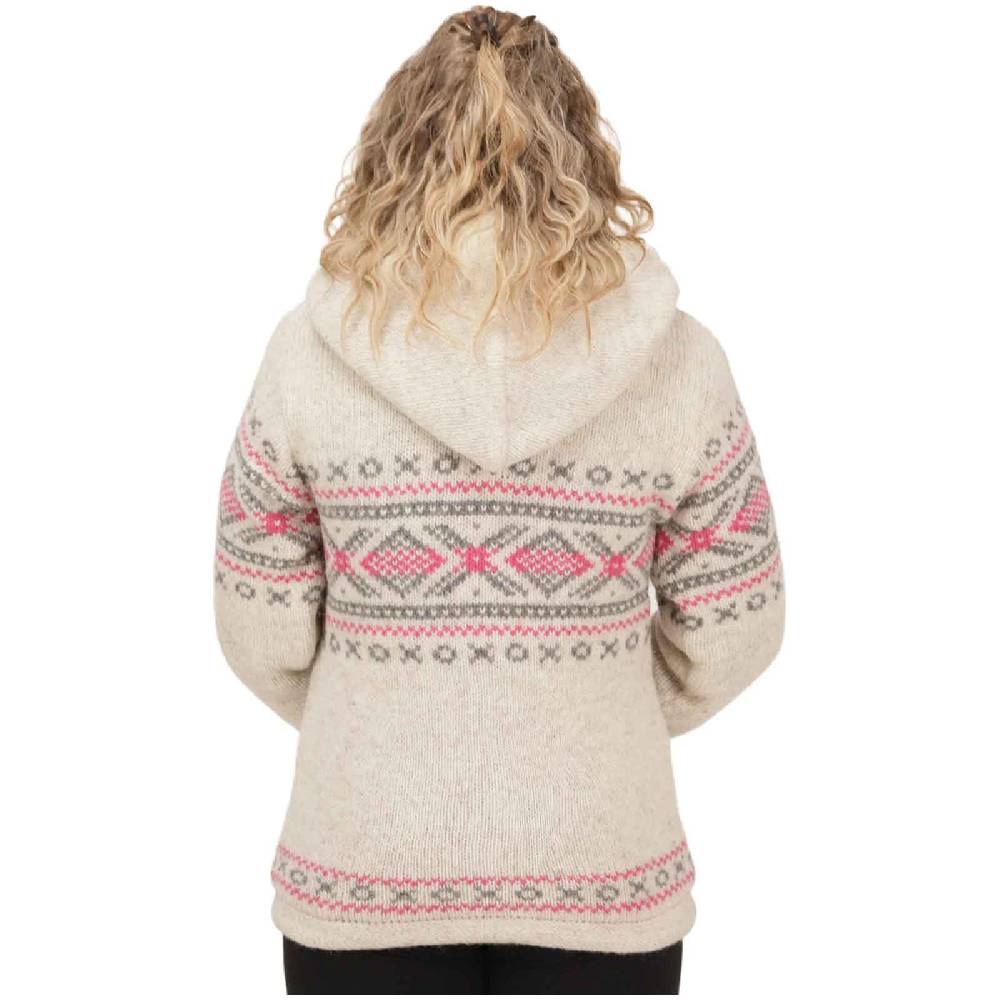 Kunst Und Magie Damen Klassische gefütterte Wolljacke Strickjacke Goa Wolle Jacke Norweger Muster abnehmbarer Kapuze Bis zu 55% Rabatt