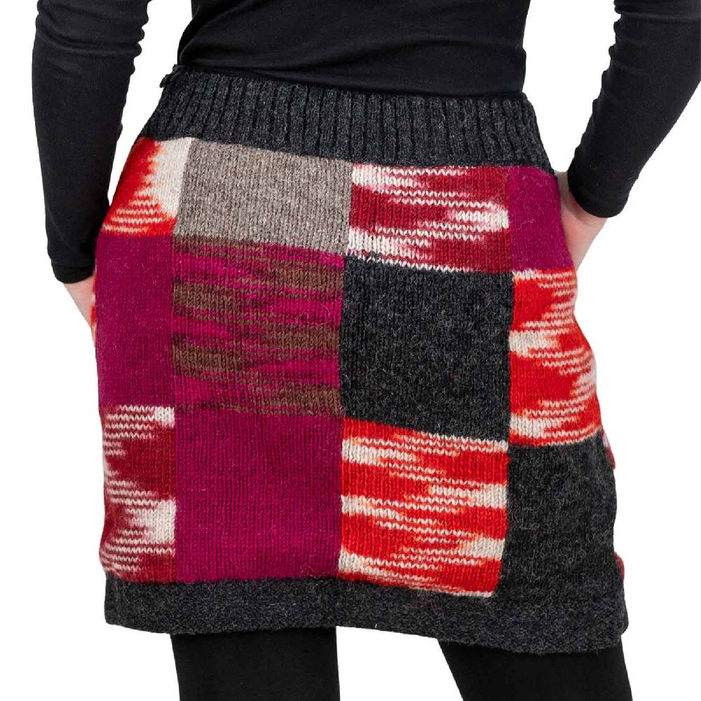 Kunst Und Magie Bunter Patchwork Strickrock kurzer Rock mit klassischem Muster Wolle gefüttert Boho Riesige Rabatte