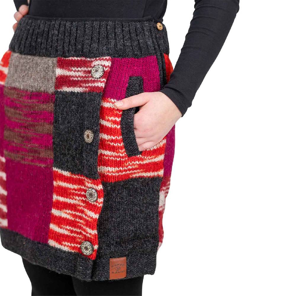 Kunst Und Magie Bunter Patchwork Strickrock kurzer Rock mit klassischem Muster Wolle gefüttert Boho Riesige Rabatte
