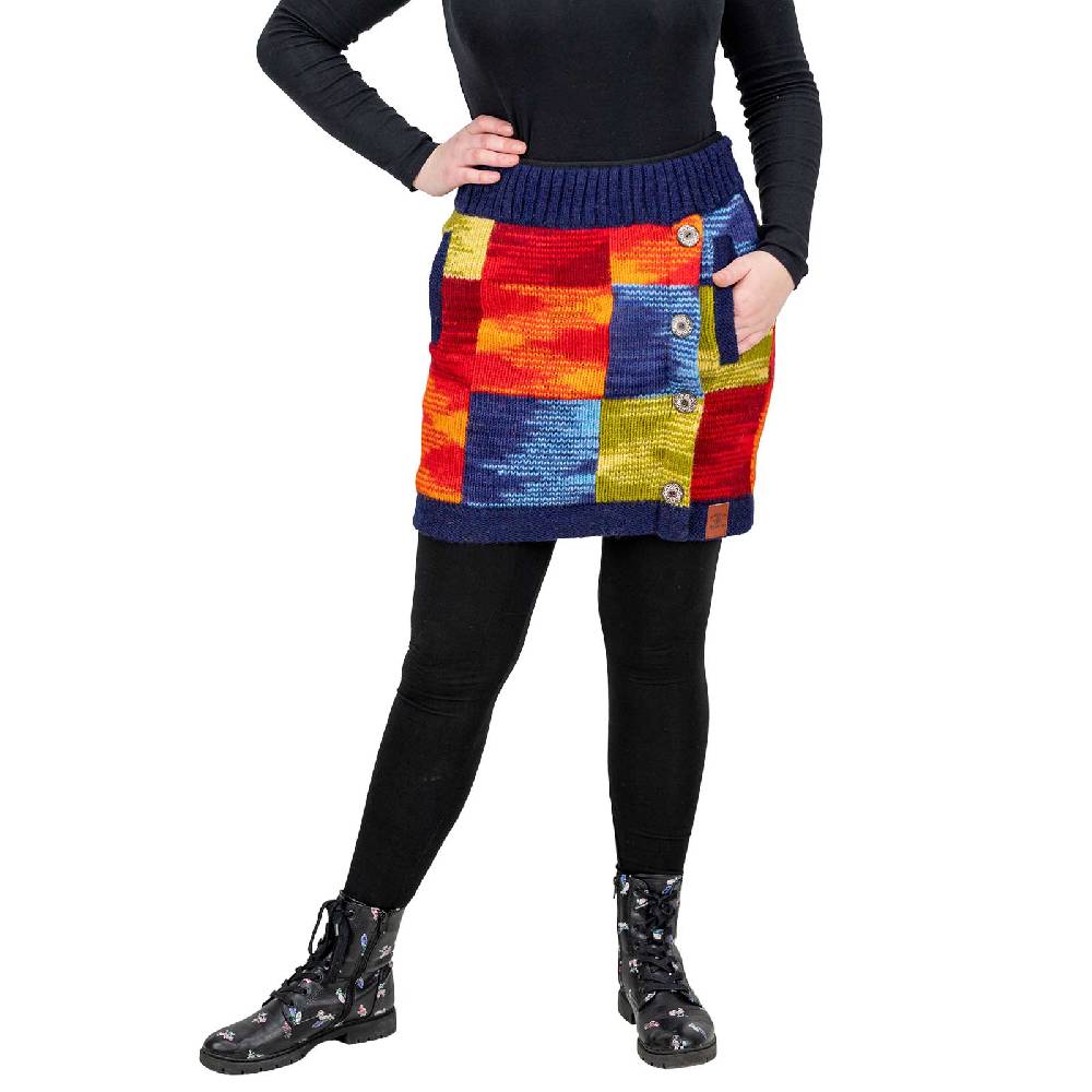 Kunst Und Magie Bunter Patchwork Strickrock kurzer gefütterter Rock Wolle Boho 50% Rabatt mit kostenlosem Versand