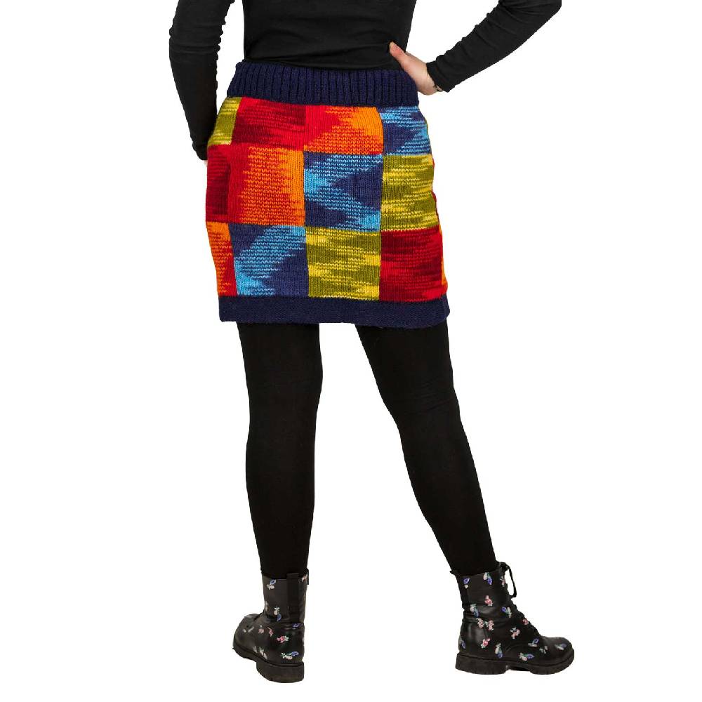 Kunst Und Magie Bunter Patchwork Strickrock kurzer gefütterter Rock Wolle Boho 50% Rabatt mit kostenlosem Versand
