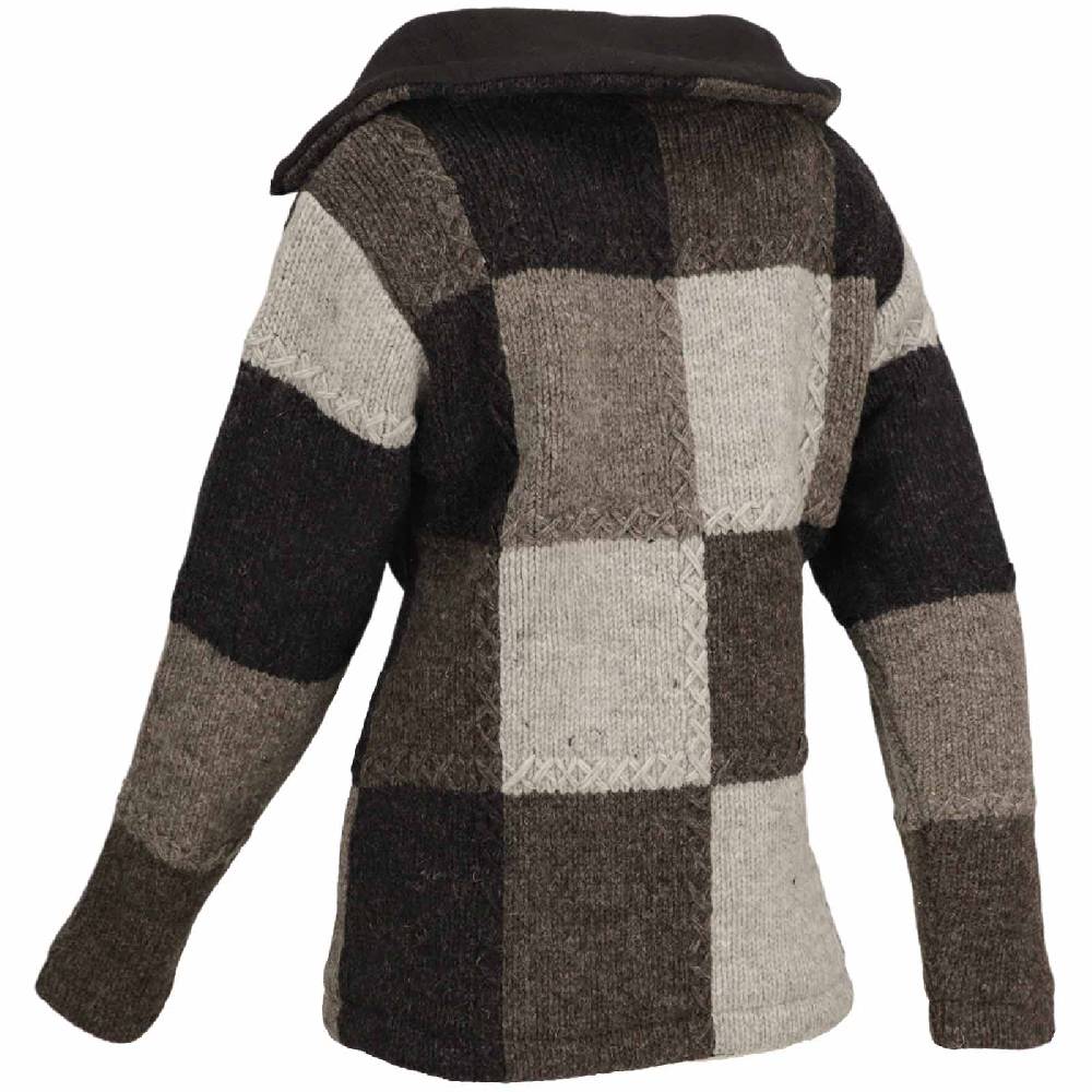 Kunst Und Magie Damen Strickjacke Goa Wolle Bunte Patchwork Jacke mit Fleecefutter und Hochkragen Kostenloser Versand international