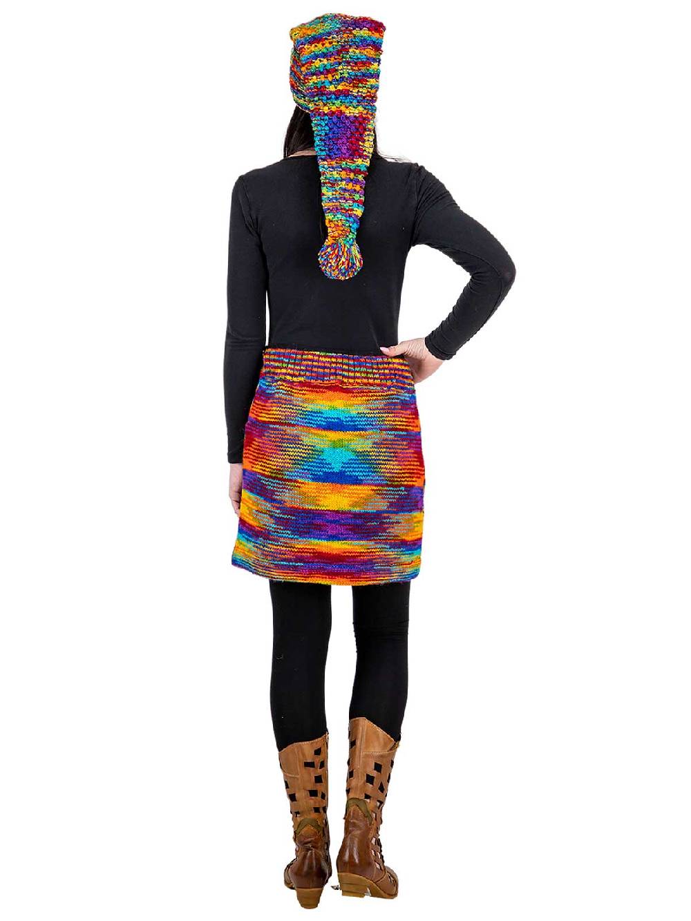 Kunst Und Magie Bunter Strickrock kurzer Rock mit Regenbogen Mustern Wolle gefüttert Hippie Goa Rainbow Outlet