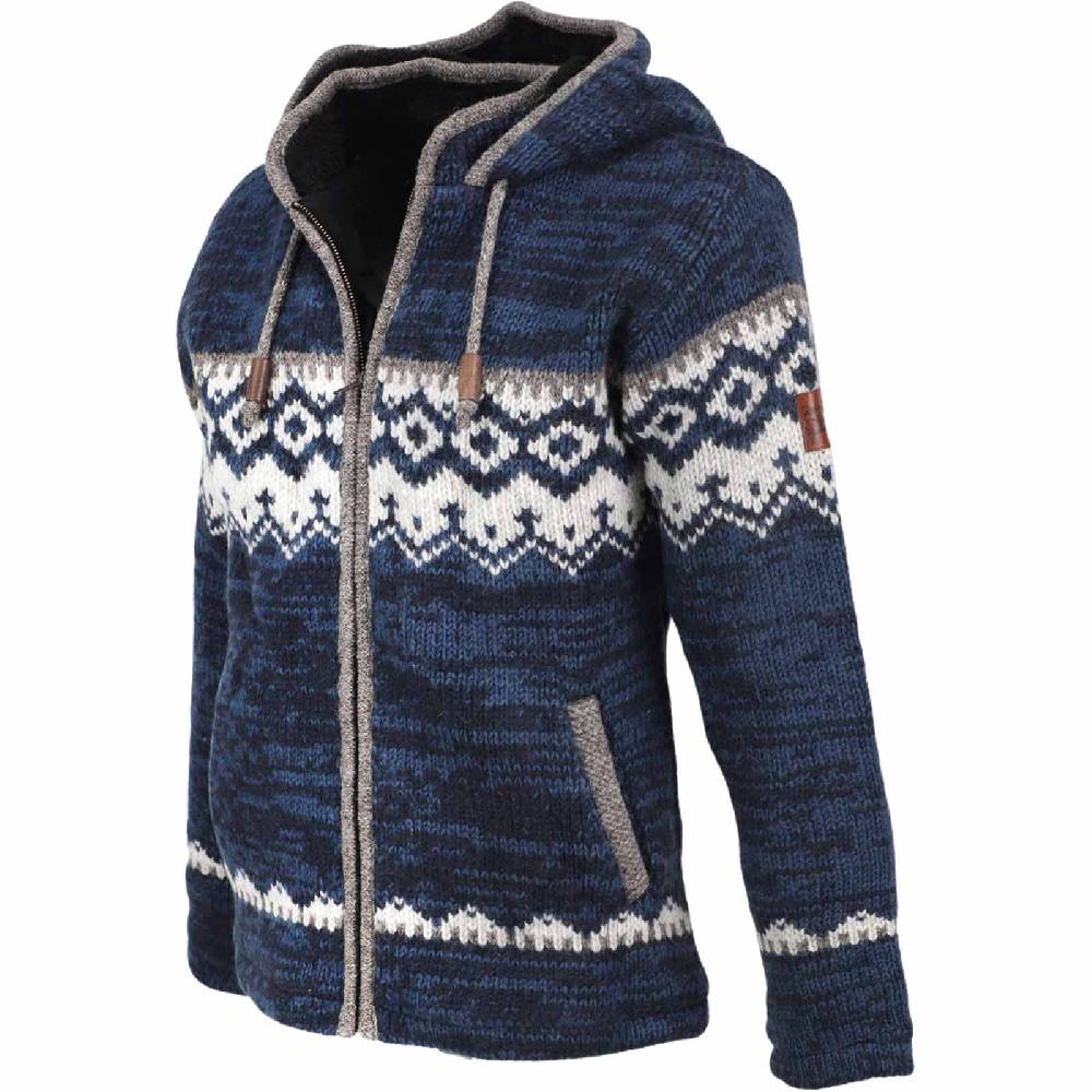 Kunst Und Magie Herren Strickjacke Schurwolle Klassich Nordisches Muster Wolle Jacke mit Kapuze Hotsell
