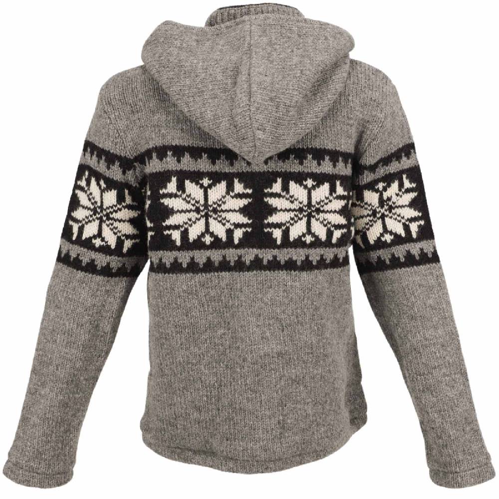 Kunst Und Magie Herren Strickjacke Schurwolle Klassich Nordisches Muster Wolle Jacke mit abnehmbarer Kapuze im Angebot