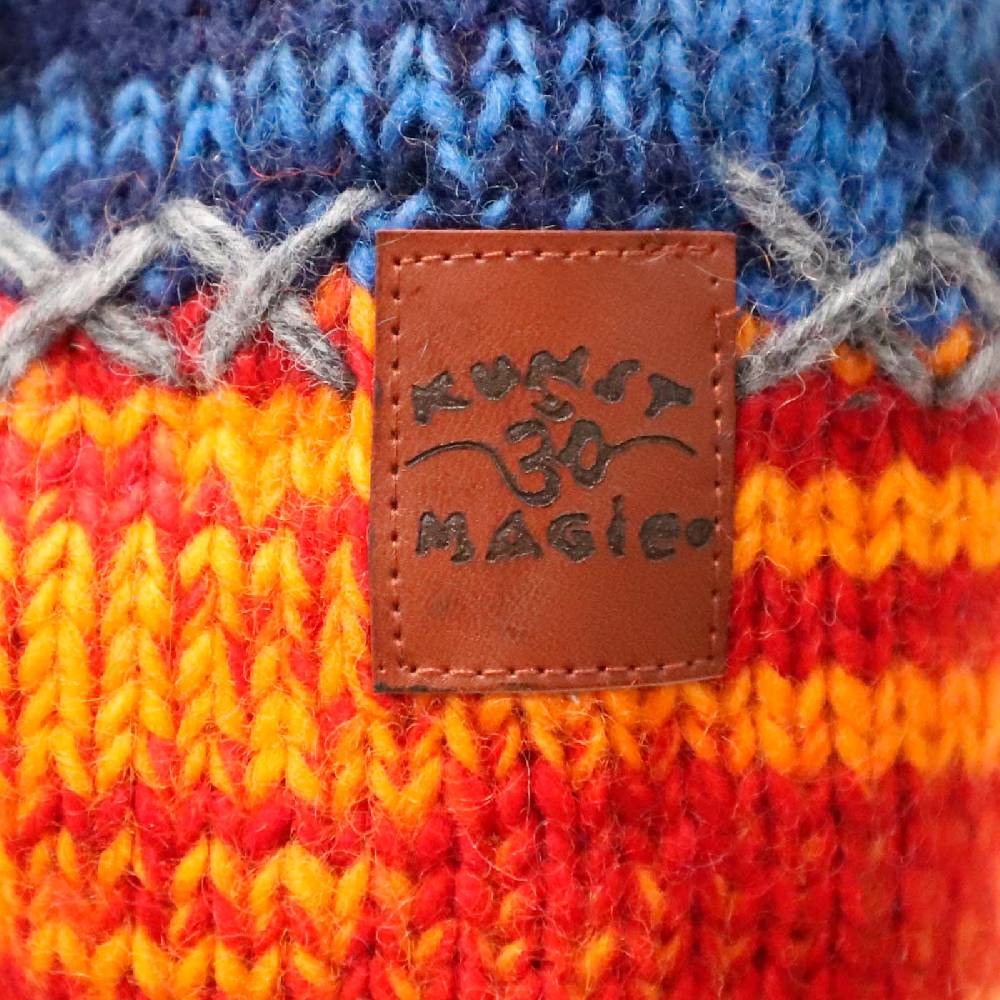 Kunst Und Magie Damen Strickjacke Goa Wolle Bunte Patchwork Jacke mit Fleecefutter und Hochkragen Fair Blitzverkäufe