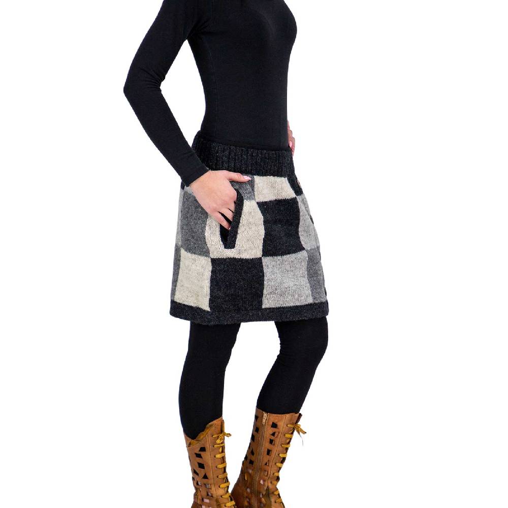 Kunst Und Magie Bunter Patchwork Strickrock kurzer Rock mit klassischem Muster Wolle gefüttert Boho Fabrikpreis