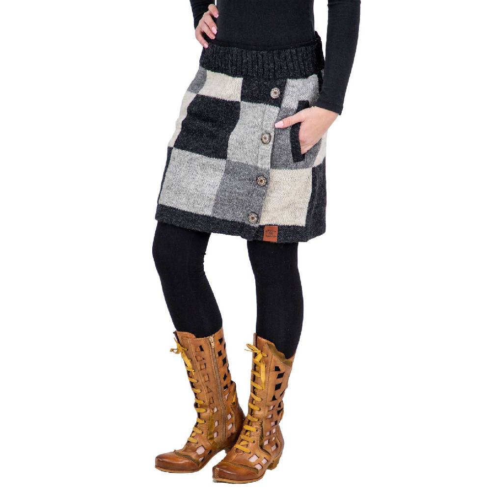 Kunst Und Magie Bunter Patchwork Strickrock kurzer Rock mit klassischem Muster Wolle gefüttert Boho Fabrikpreis