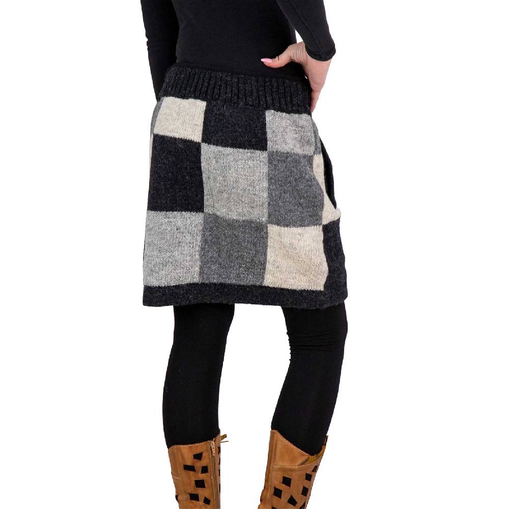 Kunst Und Magie Bunter Patchwork Strickrock kurzer Rock mit klassischem Muster Wolle gefüttert Boho Fabrikpreis