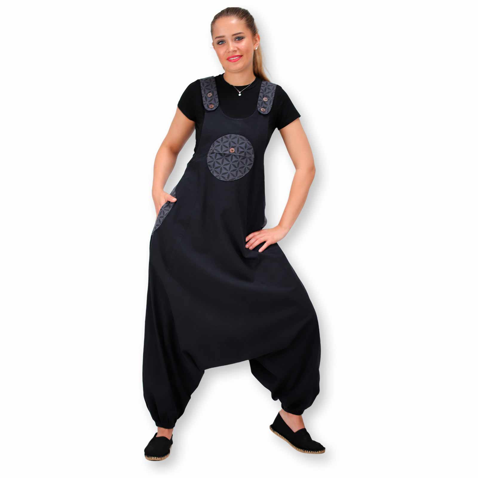 Kunst Und Magie Kunst und Magie Hippie Latzhose Haremshose Hose Goa Boho Jumpsuit Overall Blume des Lebens Sonderangebot