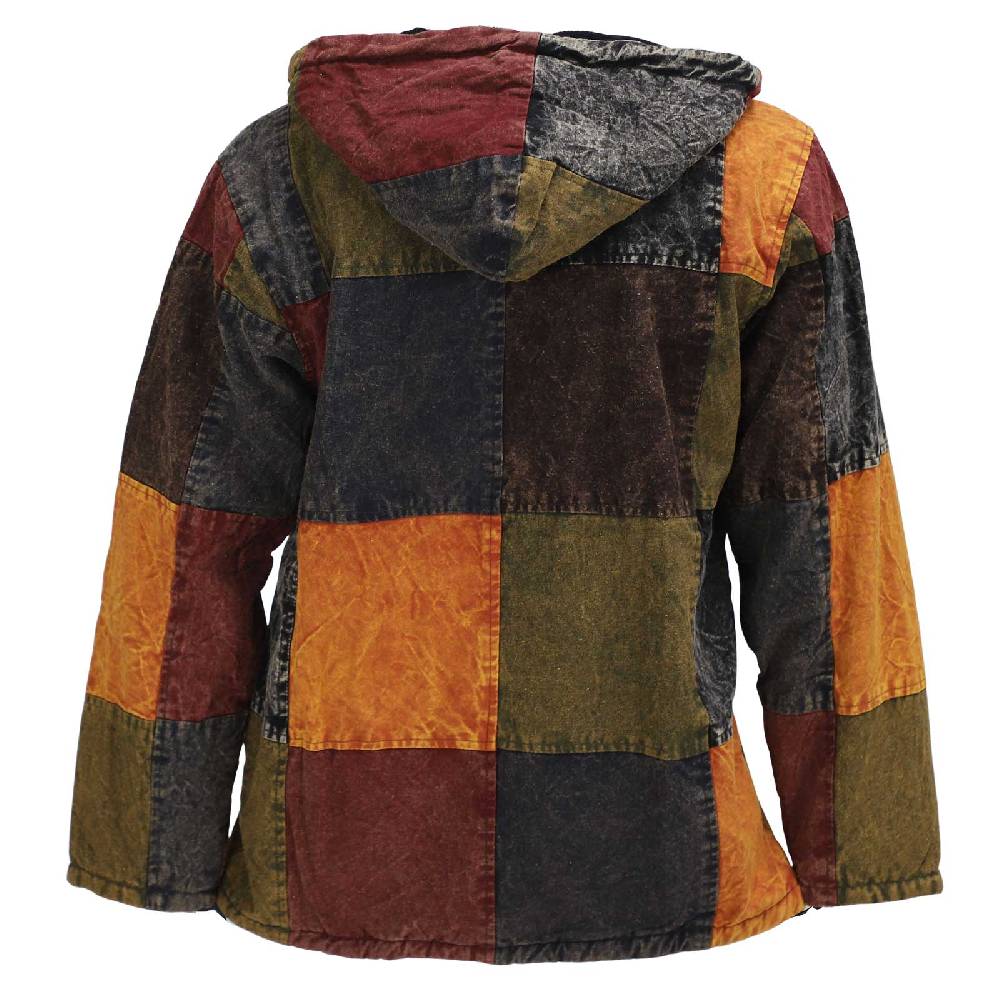 Kunst Und Magie Patchwork Jacke Baja Hoodie Herren alternativ Kapuzenjacke mit Fleecefutter Nachhaltig Fair Versandkostenfrei