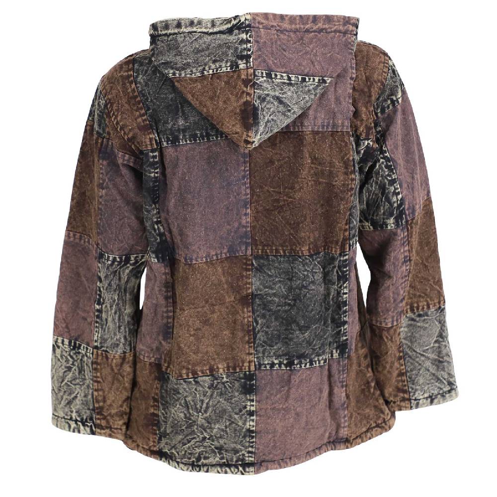 Kunst Und Magie Patchwork Baja Hoodie Herren alternativ Kapuzenpulli mit Fleecefutter Nachhaltig Fair Großer Ausverkauf