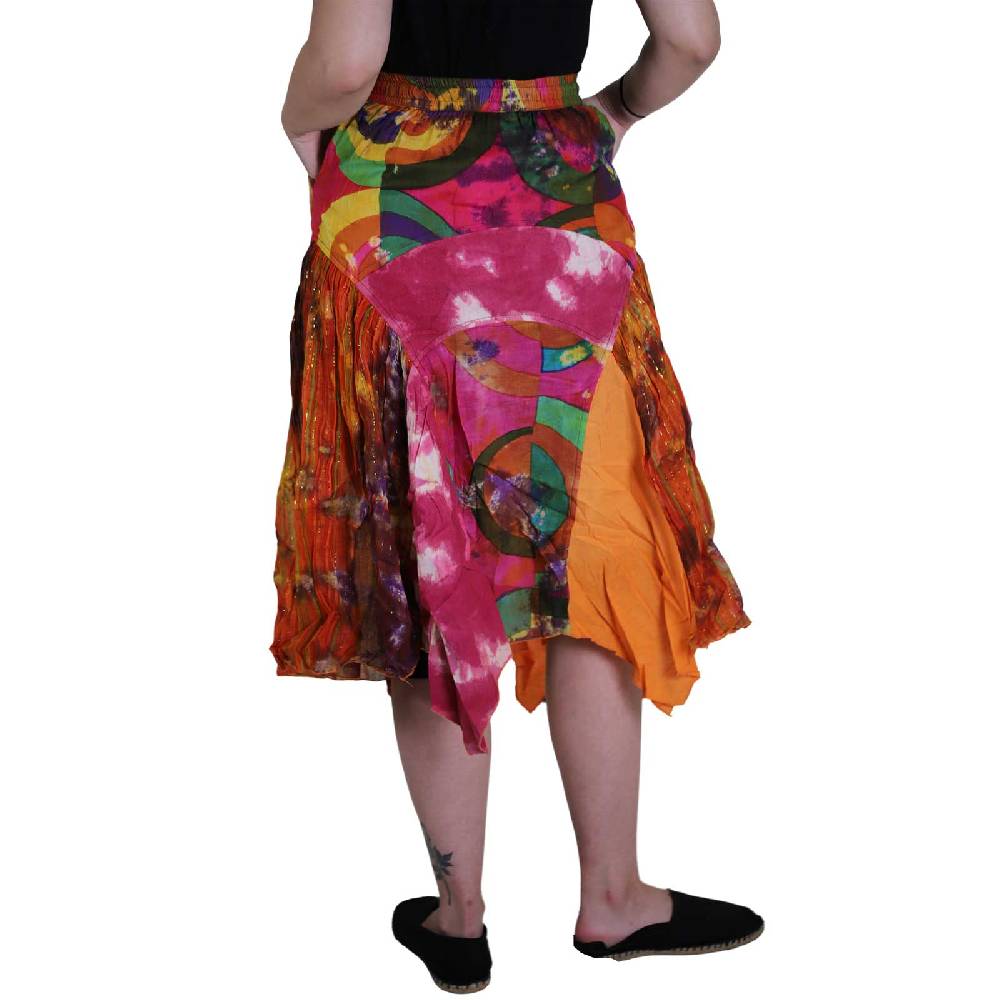 Kunst Und Magie Patchwork Zipfelrock im sommerlichen Flowerstyle Goa Hippie Fair No Waist Exklusivangebot