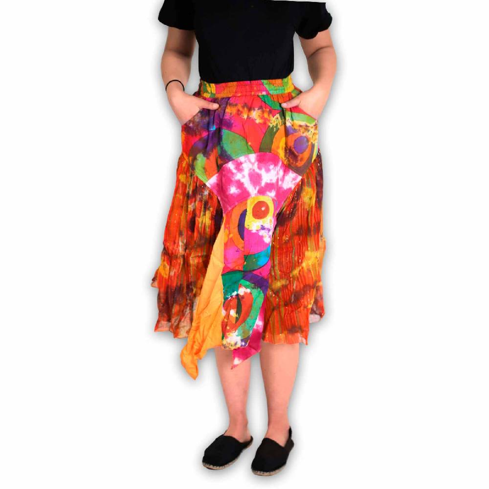 Kunst Und Magie Patchwork Zipfelrock im sommerlichen Flowerstyle Goa Hippie Fair No Waist Exklusivangebot