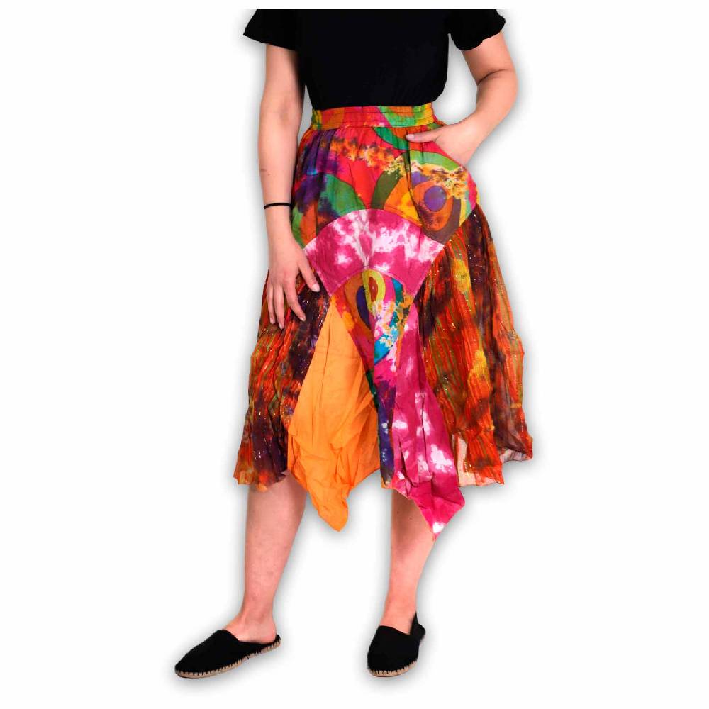 Kunst Und Magie Patchwork Zipfelrock im sommerlichen Flowerstyle Goa Hippie Fair No Waist Exklusivangebot